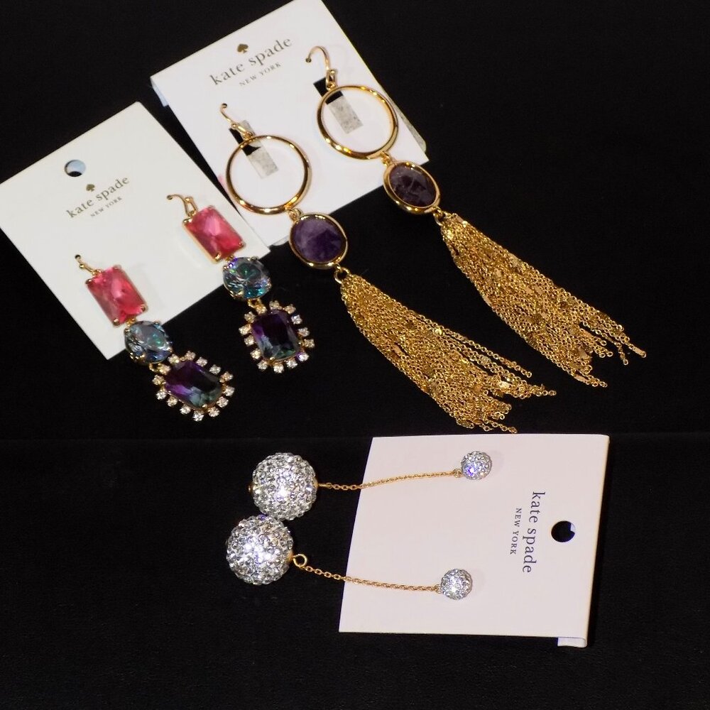 Lot 3 New Kate Spade Pairs Dangle Earrings Bundle  Color Crush, Razzle Dazzle